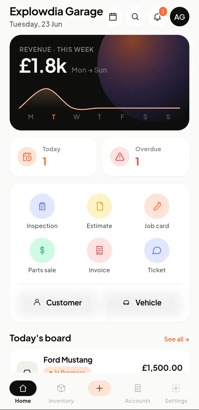 The GarageDesk home screen on a phone